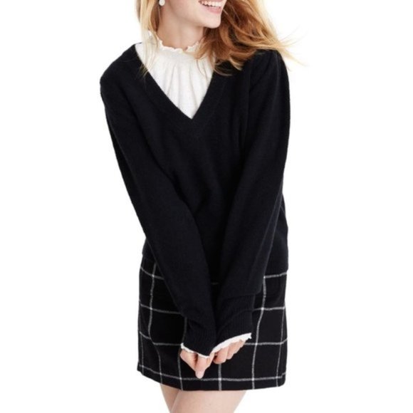 Madewell Black Puff Sleeve V-Neck Sweater xxs - Picture 3 of 7